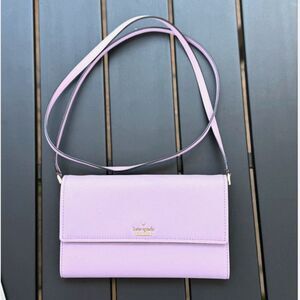 Kate Spade Lilac Criss Cross Saffiano Leather Trifold Crossbody Bag SZ 5"x 8.5"